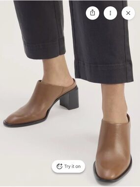 Everlane Brown Leather Block-Heel Mules